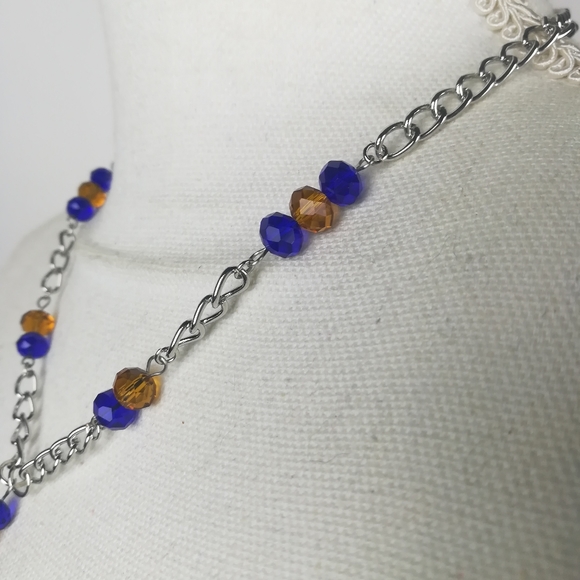 Fancy pentacle necklace blue & gold faceted glass beads witchy pagan new age - Picture 3 of 5